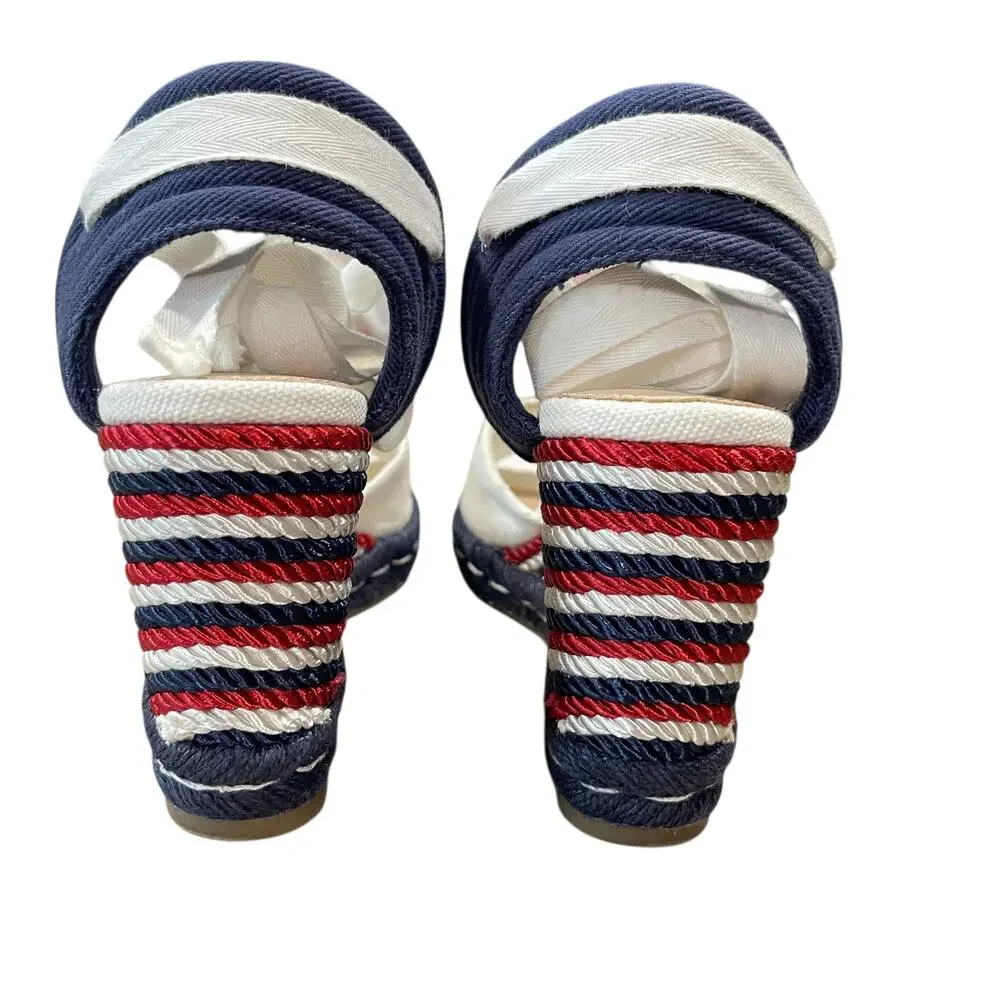 Draper James Navy, Red & White Striped Espadrille Wedge Sandals